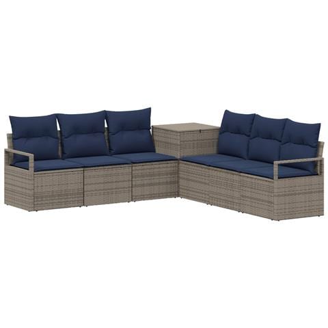 Set di divani 7 pz Grigio e Blu Navy Rattan sintetico e Acciaio - Foto 1