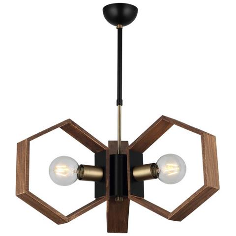 Lampada A Sospensione Lugo - Lampadario - Da Soffitto - Oro, Nero, Legno In Metallo, Legno, 47 X 47 X 69 Cm, 2 X E27, Max 40w - Foto 1