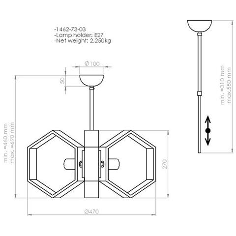 Lampada A Sospensione Lugo - Lampadario - Da Soffitto - Oro, Nero, Legno In Metallo, Legno, 47 X 47 X 69 Cm, 2 X E27, Max 40w - Foto 3