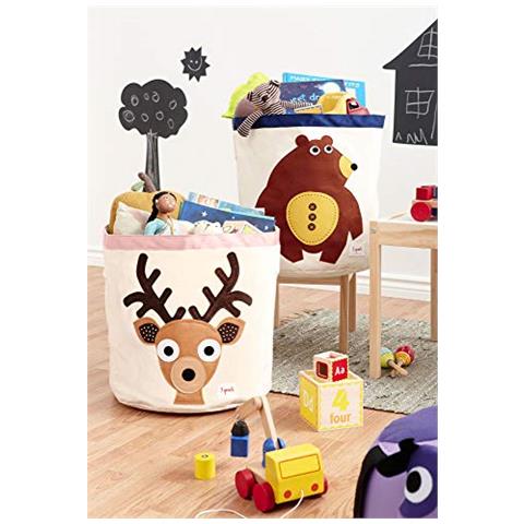 3 Germogli 3s Ibndee Cotton Canvas Cesto Di Immagazzinaggio Portagiochi All'e Portaoggetti, 17 ""diam. X 17-1 / 2"" H, Multicolore (cerbiatto Marrone) - Foto 2