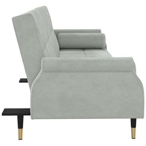 Divano Letto Con Cuscini Grigio Chiaro In Velluto - Foto 2