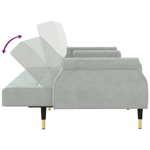 Divano Letto Con Cuscini Grigio Chiaro In Velluto - Foto 9