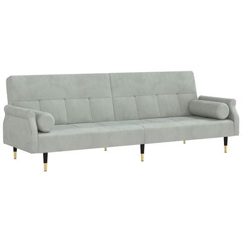 Divano Letto Con Cuscini Grigio Chiaro In Velluto - Foto 1