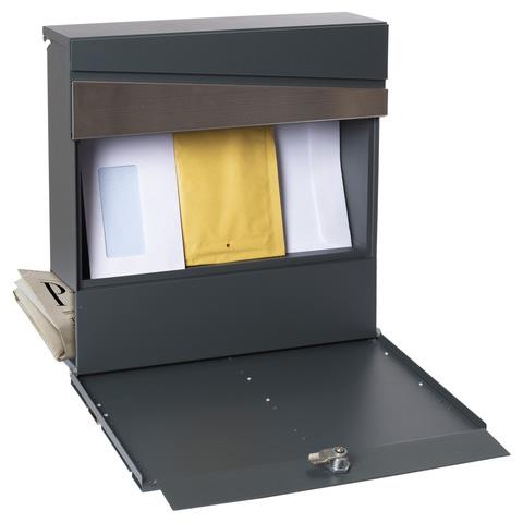 Armor E6905 Cassetta Postale In Acciaio E Acciaio Inossidabile Con Portagiornali, Din A4, Con Coperchio Protettivo, Grigia Antracite E Inox - Foto 3
