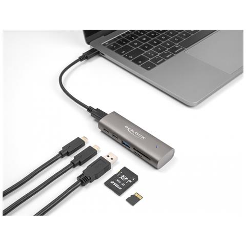 Hub USB 10 Gbps a 3 porte con lettore di schede SD e Micro SD con connettore USB Type-C - Foto 4