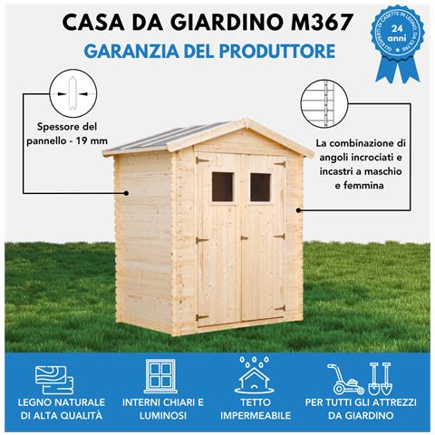 M367+m367g Casetta Da Giardino In Legno Per Esterni Con Pavimento Trattato - L196xl136xa218 Cm / 1.98 M2 - Piccola Casetta In Legno - Foto 7