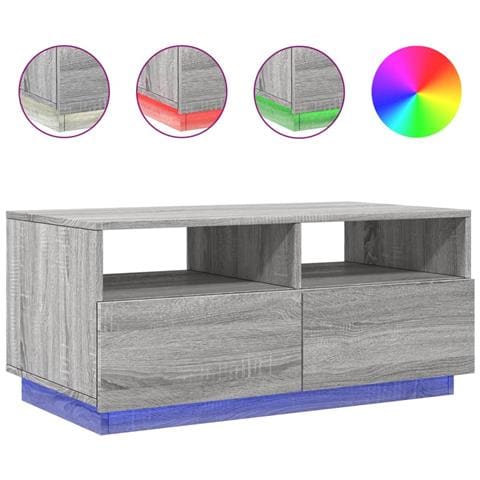 Tavolino Da Soggiorno Con Luci Led Grigio Sonoma 90x49x40 Cm - Foto 2