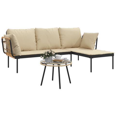 Set Salotto da Giardino 3 pz con Cuscini Beige in Polyrattan - Foto 2