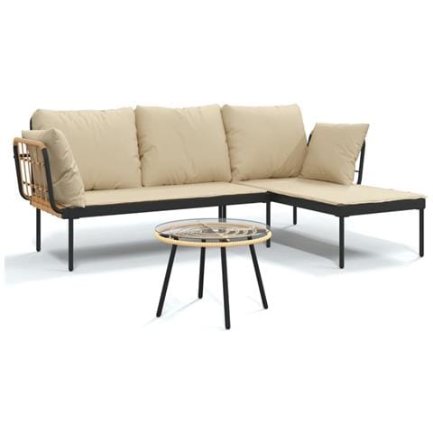 Set Salotto da Giardino 3 pz con Cuscini Beige in Polyrattan - Foto 1