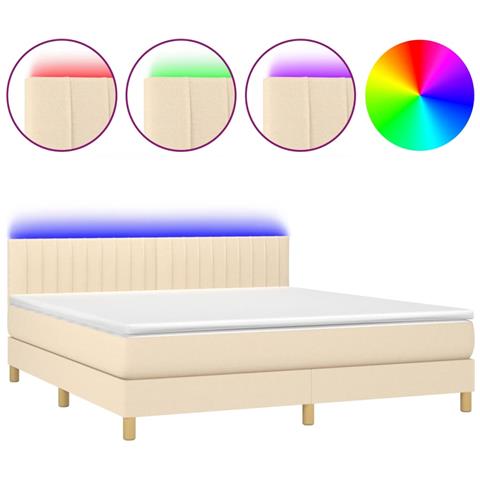 Letto A Molle Con Materasso E Led Crema 180x200 Cm In Tessuto - Foto 2