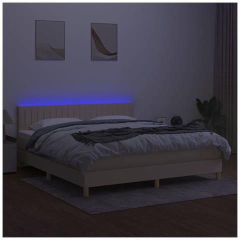 Letto A Molle Con Materasso E Led Crema 180x200 Cm In Tessuto - Foto 3