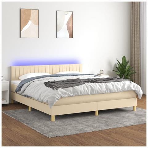 Letto A Molle Con Materasso E Led Crema 180x200 Cm In Tessuto - Foto 1