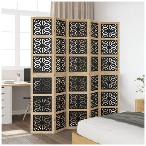 Divisorio Ambienti 5 Pannelli Marrone E Nero Legno Di Paulownia - Foto 3