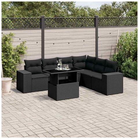 Set Divani Da Giardino Con Cuscini 7pz Nero Polyrattan - Foto 1
