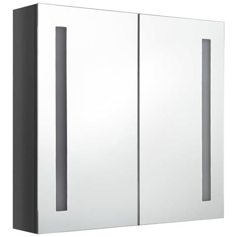 Lusso Casadino -  Armadietto Bagno Con Specchio E Led Grigio Lucido 62x14x60 Cm - Foto 2