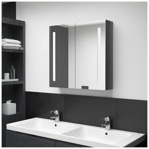 Lusso Casadino -  Armadietto Bagno Con Specchio E Led Grigio Lucido 62x14x60 Cm - Foto 8