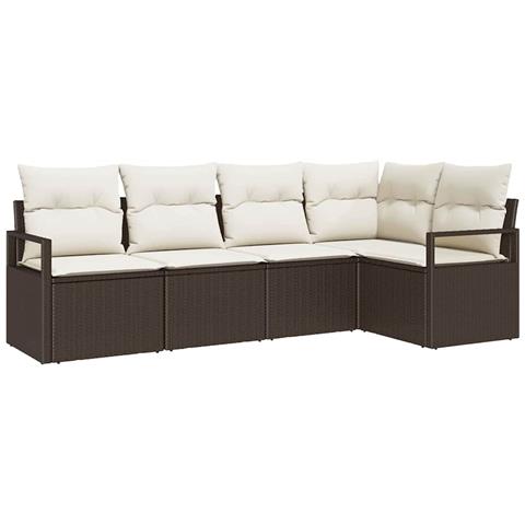 Set di Divani da Giardino  da 5 Pezzi con Cuscini Marrone in Polyrattan, Divano da Giardino per 2 Persone  con Storage e Cuscini Marrone in Polyrattan - Foto 1