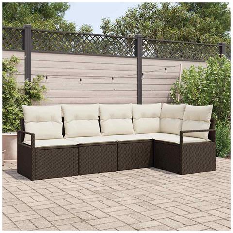 Set di Divani da Giardino  da 5 Pezzi con Cuscini Marrone in Polyrattan, Divano da Giardino per 2 Persone  con Storage e Cuscini Marrone in Polyrattan - Foto 2