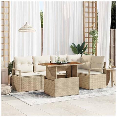 Set Divani da Giardino con Cuscini da 6 Pezzi Beige Rattan Poliacetato, Divano Giardino 2 Posti con Cuscini Beige Rattan Poliacetato - Foto 2