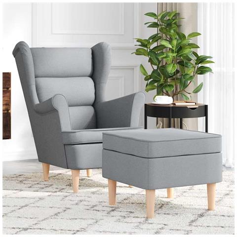 Poltrona con Poggiapiedi Grigio Chiaro in Tessuto - Foto 2