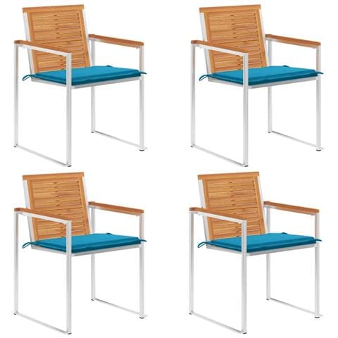 Sedie da Giardino con Cuscini 4 pz in Legno Massello di Acacia - Foto 1