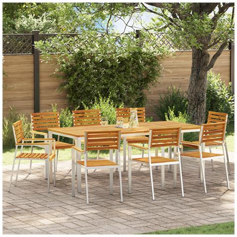 Set da Pranzo da Giardino 9 Pezzi Legno Massello di Acacia, Tavolo da Pranzo all'aperto 200x90x74.5 cm Legno Massello di Acacia, Sedie da Giardino impilabili 4 pz Legno Massello di Acacia e Acciaio - Foto 2