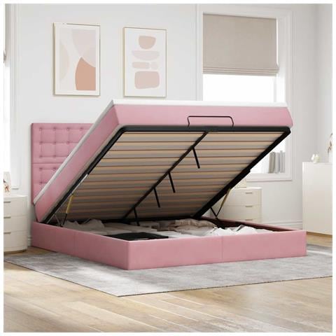 Struttura Letto Pouf con Materassi Rosa 180x200 cm Velluto - Foto 2
