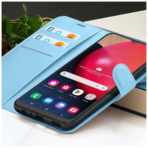 Custodia A Portafoglio Per Galaxy A02s / A03s Con Supporto E Linguetta Magnetica, Azzurro - Foto 2