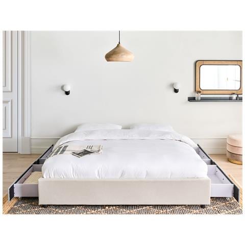 Letto Con Cassetti Contenitore Senza Testata Tessuto Prades 180 X 200 Cm Beige Chiaro - Foto 1