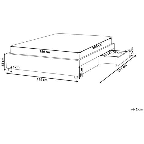 Letto Con Cassetti Contenitore Senza Testata Tessuto Prades 180 X 200 Cm Beige Chiaro - Foto 6