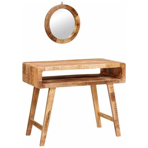 Tavolo da Trucco con specchio Marrone legno massello di mango - Foto 1