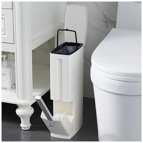 Set Scopino E Cestino Per Wc Bagno 2 In 1 Salvaspazio Portascopino E Pattumiera - Foto 1