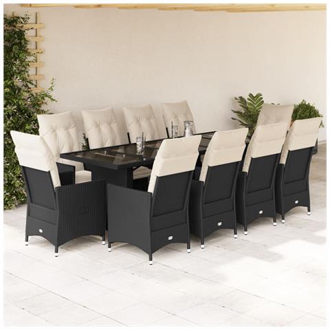 Set da Bistrò da Giardino 11 pz con Cuscini Nero in Polyrattan - Foto 2