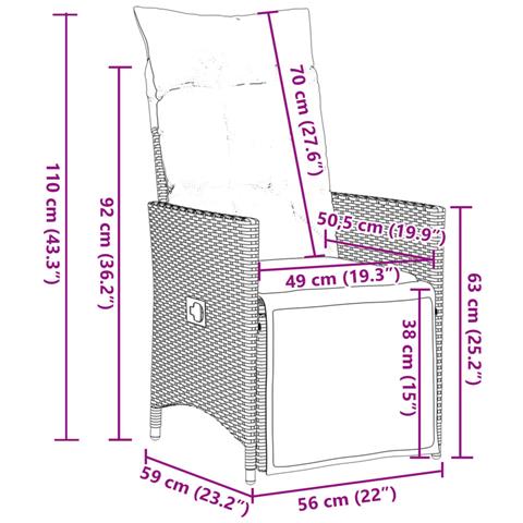 Set da Bistrò da Giardino 11 pz con Cuscini Nero in Polyrattan - Foto 9