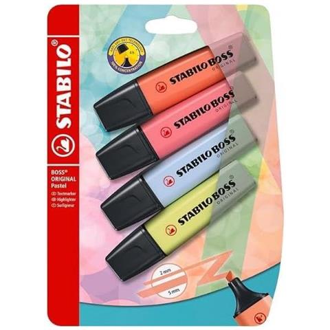 BOSS ORIGINAL Pastel - Evidenziatore - Pack da 4 - Arancione Papaya /Rosa Corallo /Azzurro Ghiaccio /Lime - Foto 1