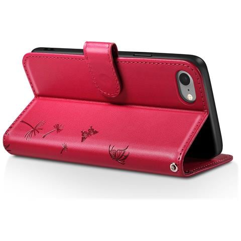 Custodia A Portafoglio Per Iphone 7 / 8 / Se 2022 Design Premium Fiori Farfalla, Rosso - Foto 2