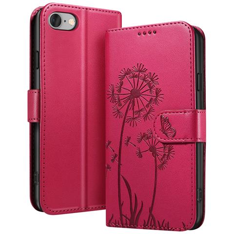 Custodia A Portafoglio Per Iphone 7 / 8 / Se 2022 Design Premium Fiori Farfalla, Rosso - Foto 1