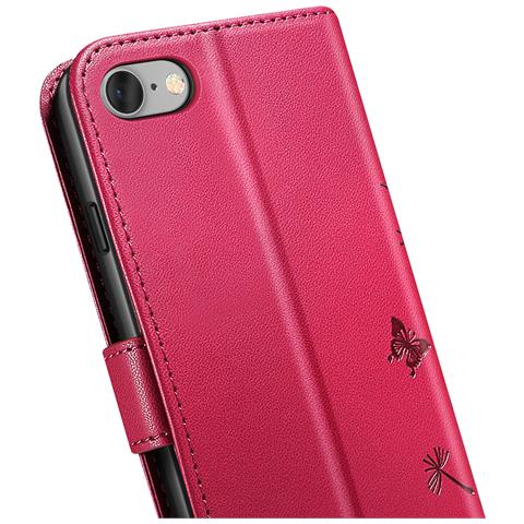Custodia A Portafoglio Per Iphone 7 / 8 / Se 2022 Design Premium Fiori Farfalla, Rosso - Foto 5