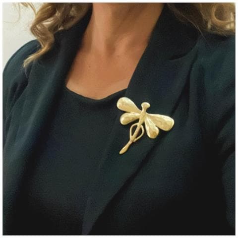 Spilla A Forma Di Libellula In Zama Placcata Oro 6,5x8 Cm - Foto 3