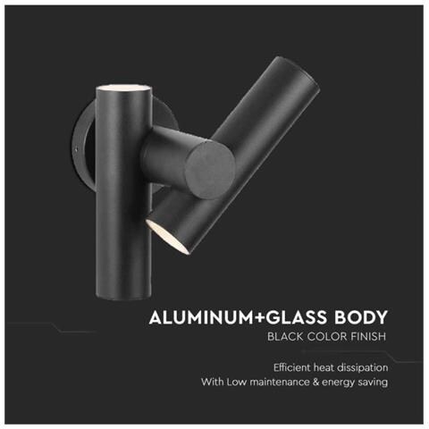 2*Faretti LED Da Muro 6W con Doppio Fascio Luminoso Regolabile a 360° Colore Nero 3000K IP44, colore Nero - Foto 2