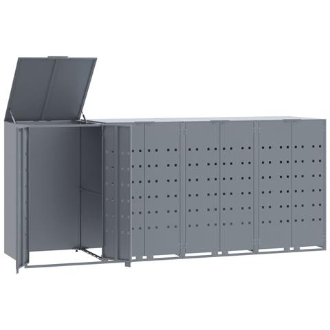 Copribidone con Ruote per 4 Bidoni Grigio 276x79x117cm Acciaio - Foto 1