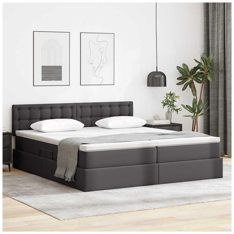 Letto con contenitore e LED Grigio 200 x 200 cm Pelle Sintetica - Foto 2