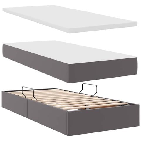Letto con contenitore e LED Grigio 200 x 200 cm Pelle Sintetica - Foto 9