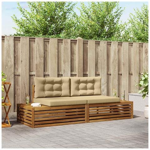Set di divani da esterno con cuscino 2 Pezzo Naturale e Beige - Foto 2