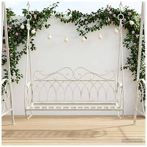 Panchina a Dondolo Acciaio 112 x 60 x 126,5 cm Bianco Antico - Foto 2