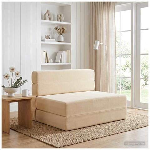 Divano Letto Pieghevole Crema 70 x 72 x 60 cm Tessuto - Foto 2