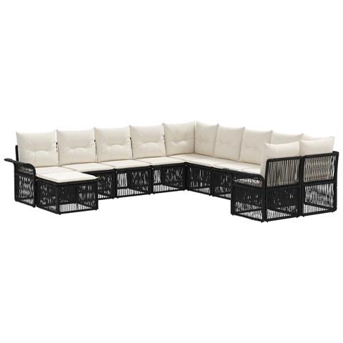 Set Divano da Giardino 11 pcs Nero e Bianco Crema polyrattan - Foto 1