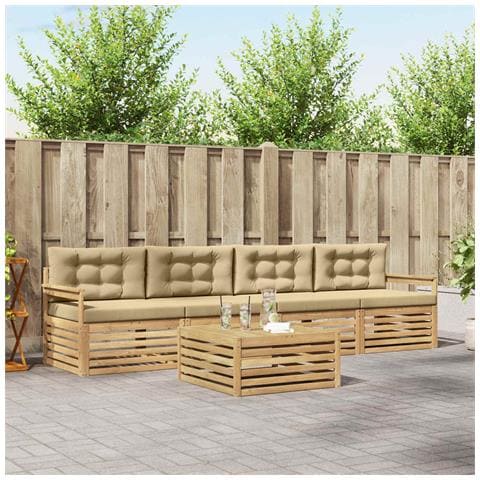 Set di divani da esterno con cuscino 5 pcs Bianco e Beige - Foto 2