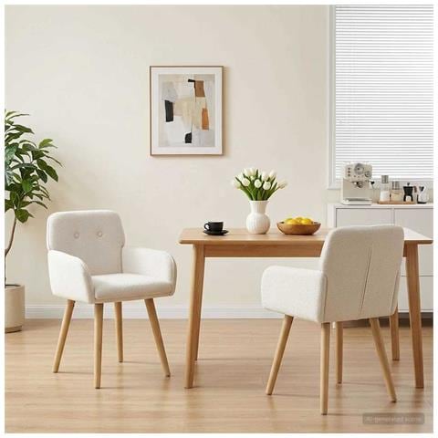 Sedie da pranzo 2 pcs Bouclé Crema 59 x 57 x 85 cm - Foto 2