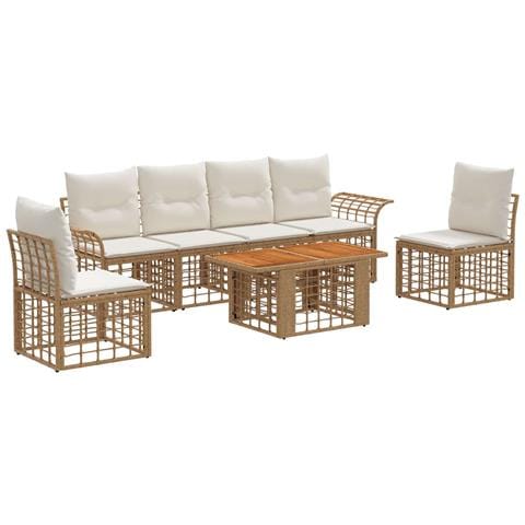 Set Divano da Giardino 7 pz Naturale e Bianco Crema polyrattan - Foto 1